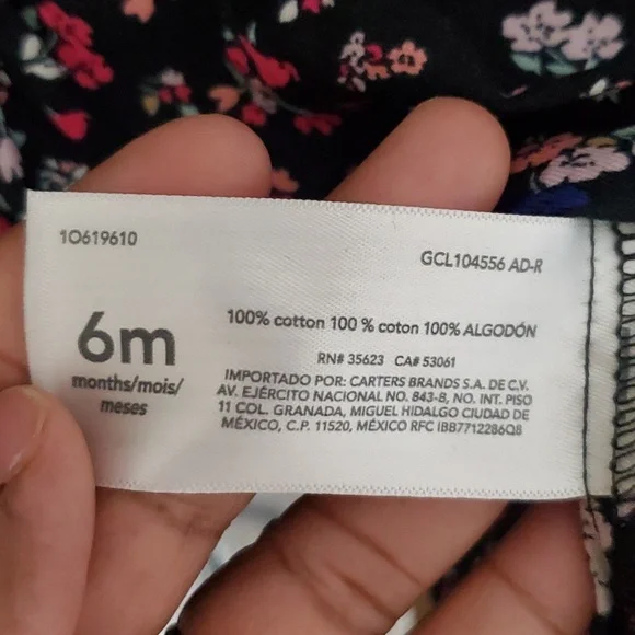 Carter's Baby Girl Black Floral Long Sleeve Dress 100% Cotton Size 6 Months - Picture 7 of 7